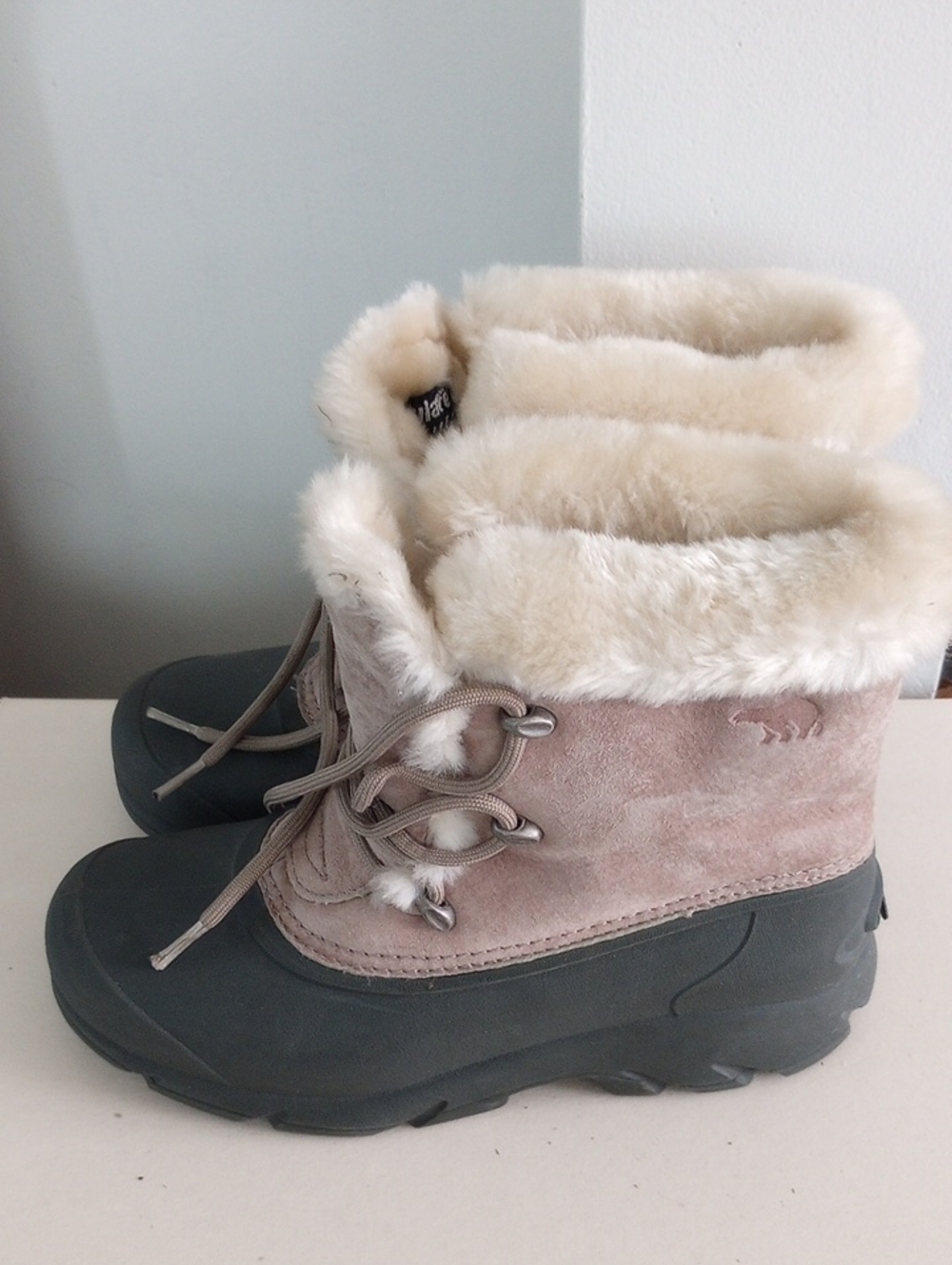 Sorel Snow Angel Lace Women's Taupe Suede & Cream Faux Fur Winter Boots Size 7